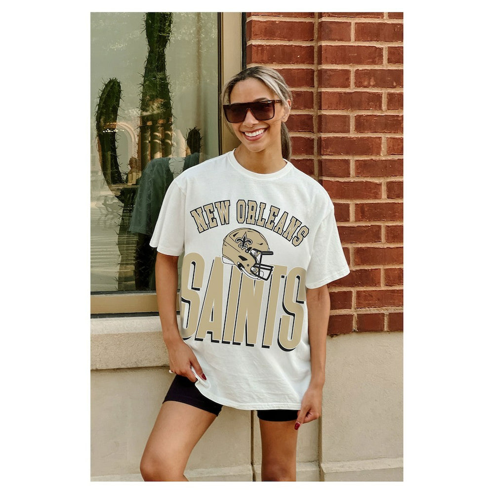 New Orleans Saints Gameday Couture Women's Oversized Classic Fierce Focus T-Shirt - White cheap