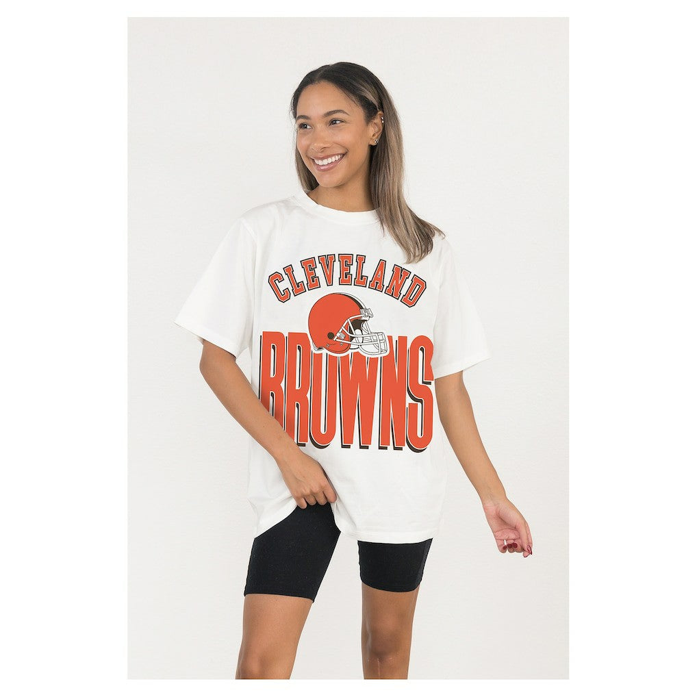 Cleveland Browns Gameday Couture Women's Oversized Classic Fierce Focus T-Shirt - White outlet