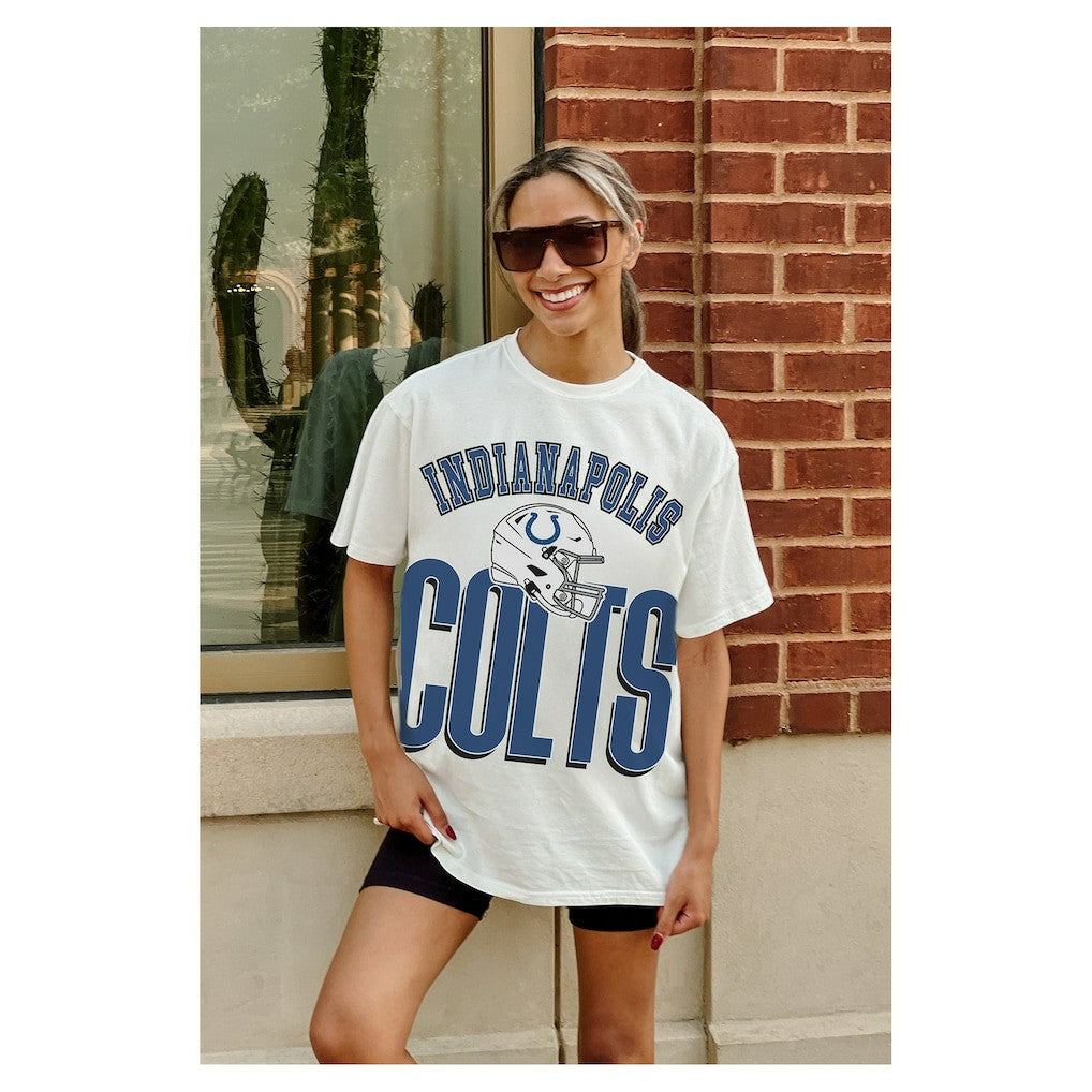 Indianapolis Colts Gameday Couture Women's Oversized Classic Fierce Focus T-Shirt - White for sale