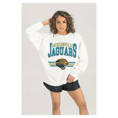 Jacksonville Jaguars Gameday Couture Women's Swift Strike Premium Oversized Fleece Pullover Sweatshirt - White discount