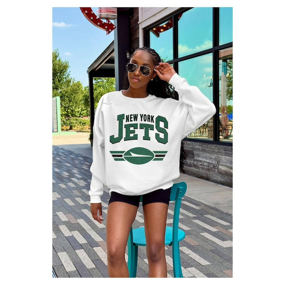 New York Jets Gameday Couture Women's Swift Strike Premium Oversized Fleece Pullover Sweatshirt - White cheap