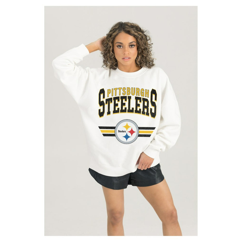 Pittsburgh Steelers Gameday Couture Women's Swift Strike Premium Oversized Fleece Pullover Sweatshirt - White cheap