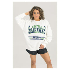 Seattle Seahawks Gameday Couture Women's Swift Strike Premium Oversized Fleece Pullover Sweatshirt - White sale