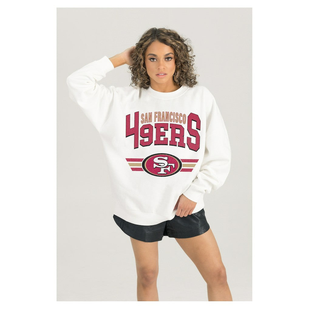 San Francisco 49ers Gameday Couture Women's Swift Strike Premium Oversized Fleece Pullover Sweatshirt - White online