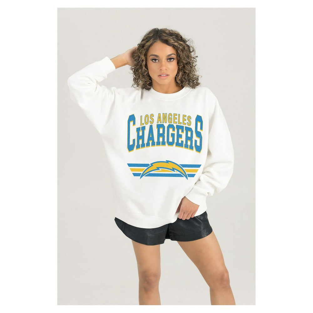 Los Angeles Chargers Gameday Couture Women's Swift Strike Premium Oversized Fleece Pullover Sweatshirt - White online