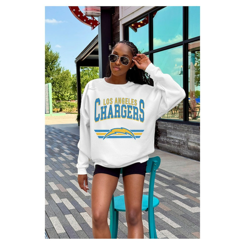 Los Angeles Chargers Gameday Couture Women's Swift Strike Premium Oversized Fleece Pullover Sweatshirt - White online