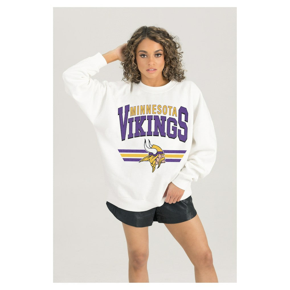 Minnesota Vikings Gameday Couture Women's Swift Strike Premium Oversized Fleece Pullover Sweatshirt - White online