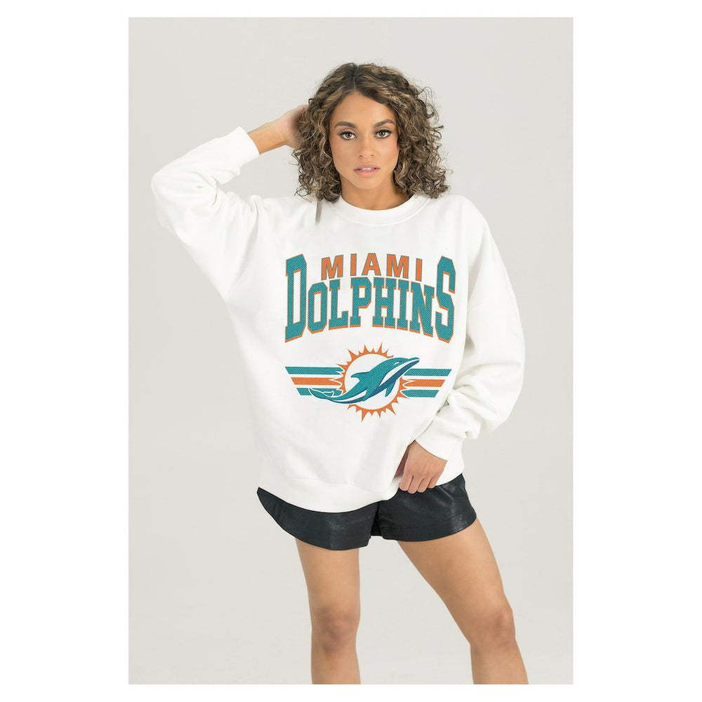 Miami Dolphins Gameday Couture Women's Swift Strike Premium Oversized Fleece Pullover Sweatshirt - White outlet