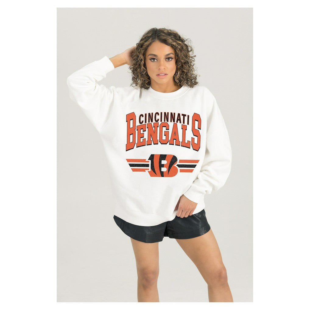 Cincinnati Bengals Gameday Couture Women's Swift Strike Premium Oversized Fleece Pullover Sweatshirt - White for sale