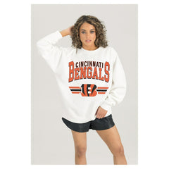 Cincinnati Bengals Gameday Couture Women's Swift Strike Premium Oversized Fleece Pullover Sweatshirt - White for sale