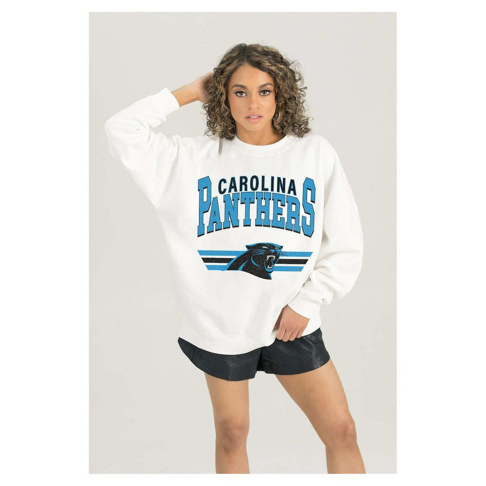 Carolina Panthers Gameday Couture Women's Swift Strike Premium Oversized Fleece Pullover Sweatshirt - White on sale