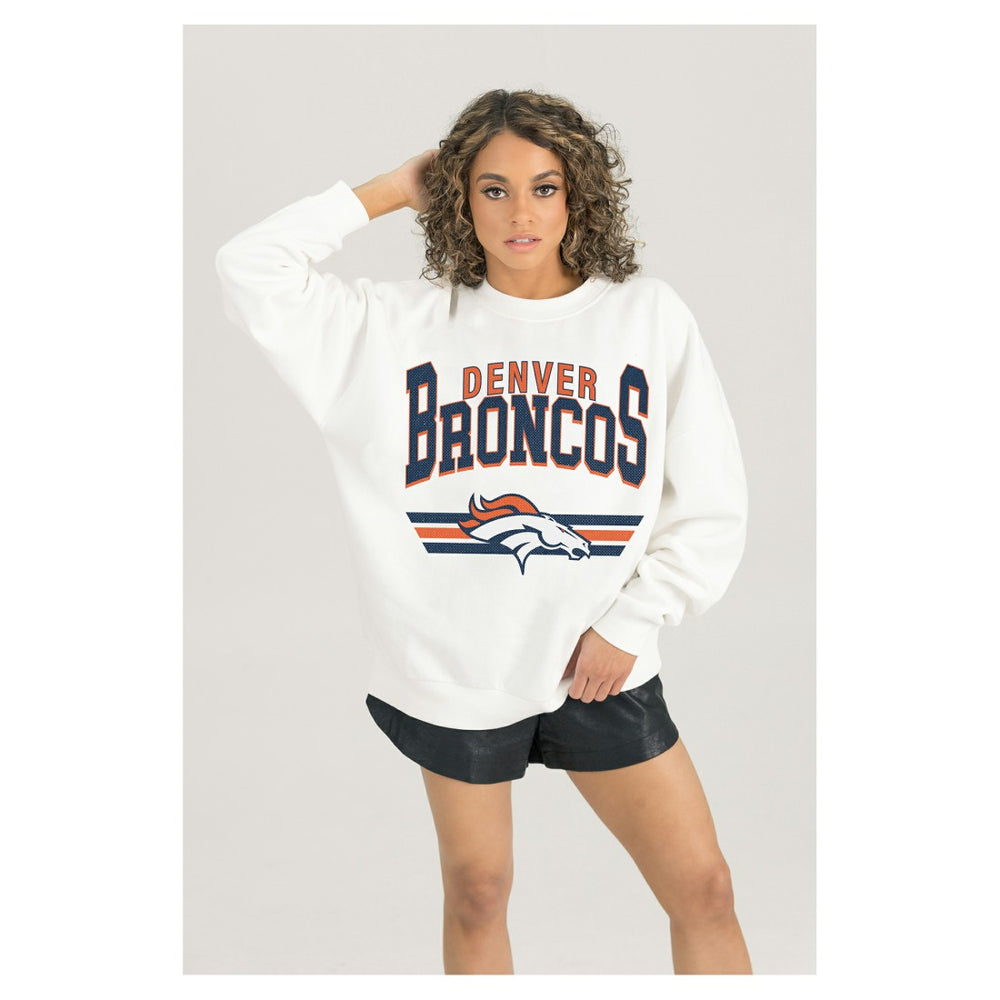 Denver Broncos Gameday Couture Women's Swift Strike Premium Oversized Fleece Pullover Sweatshirt - White discount