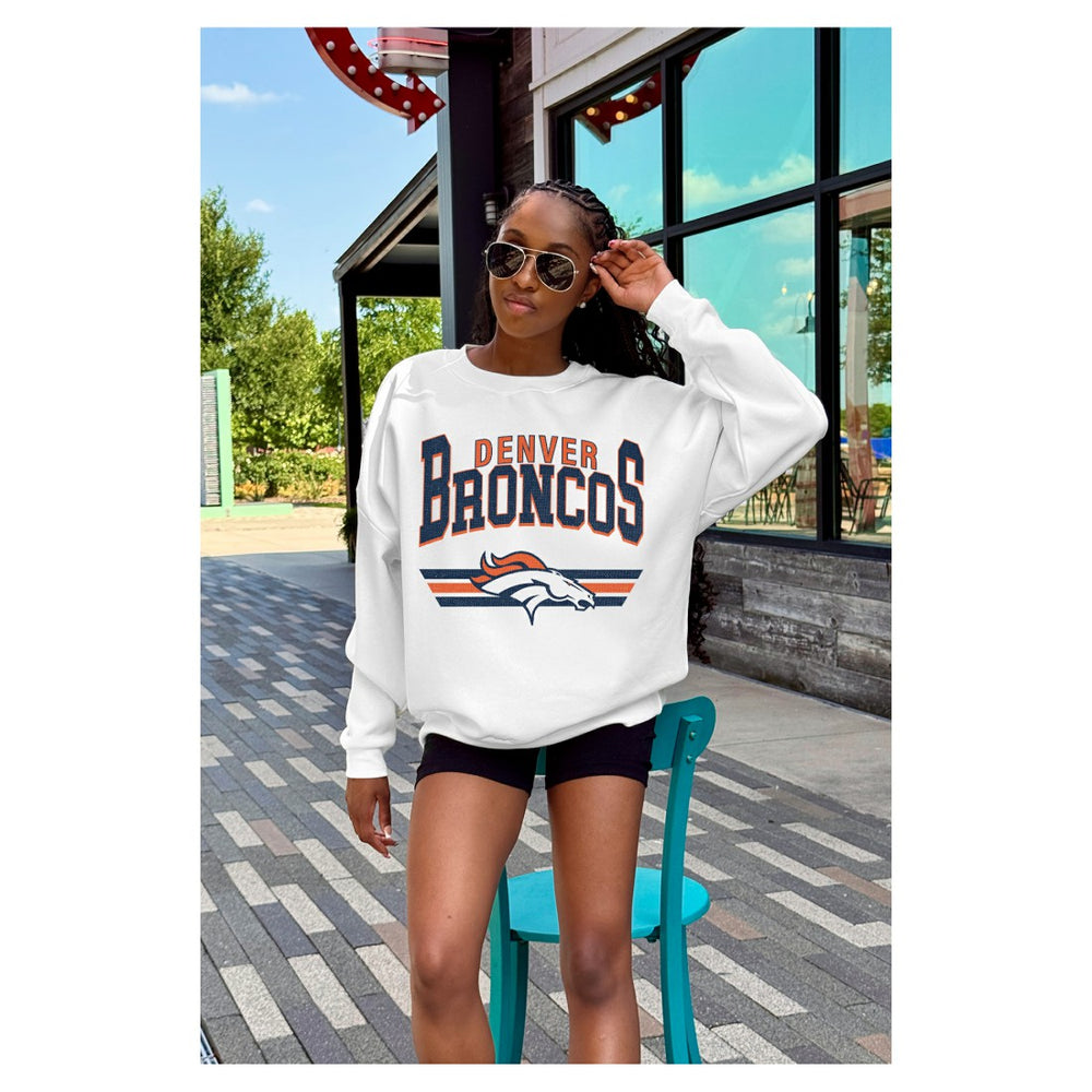 Denver Broncos Gameday Couture Women's Swift Strike Premium Oversized Fleece Pullover Sweatshirt - White discount