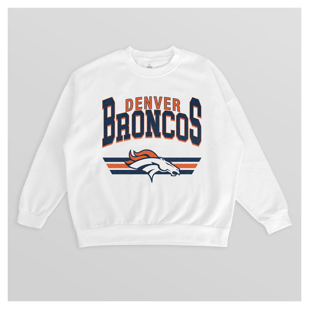 Denver Broncos Gameday Couture Women's Swift Strike Premium Oversized Fleece Pullover Sweatshirt - White discount