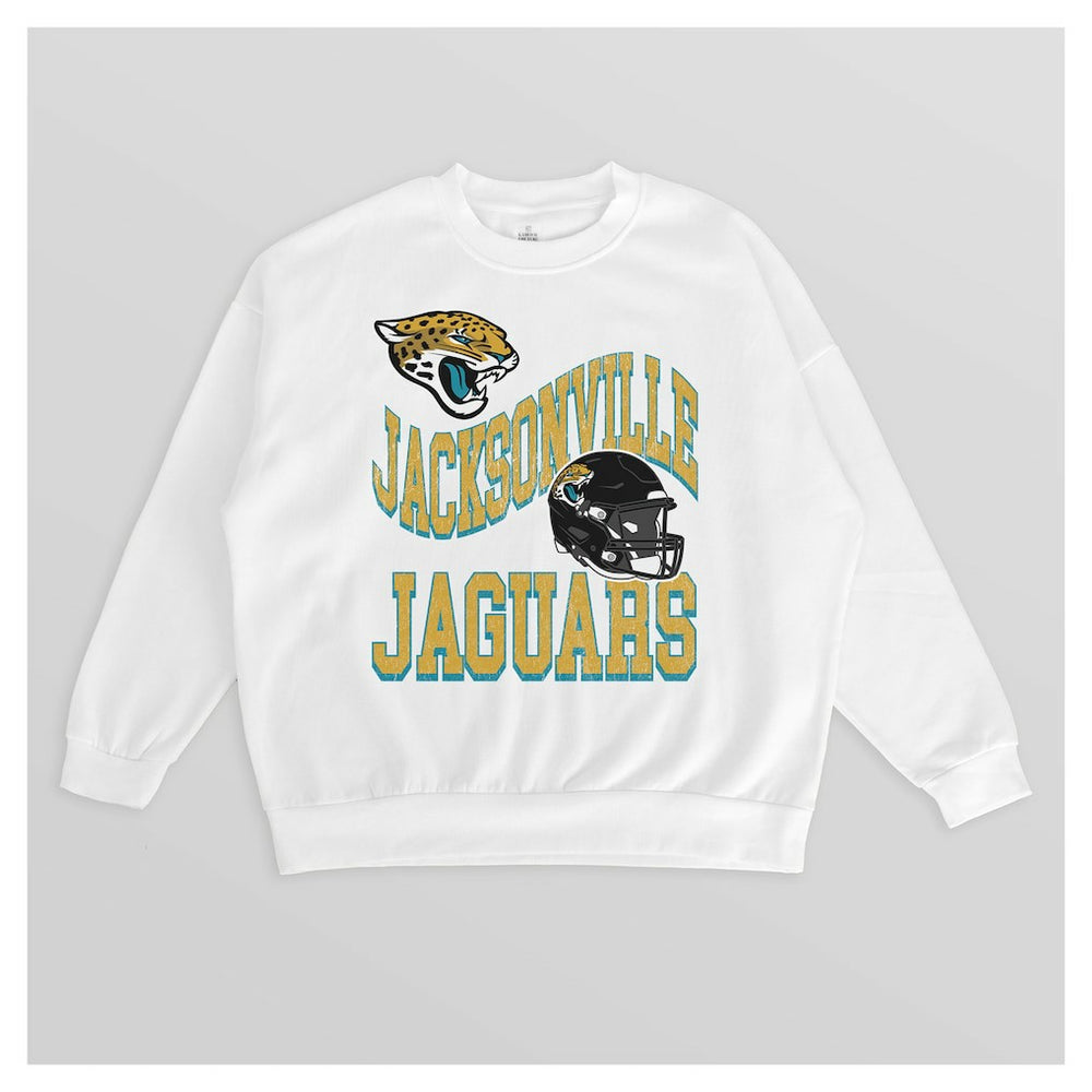 Jacksonville Jaguars Gameday Couture Women's Oversized Hard Earned Premium Fleece Pullover Sweatshirt - White for sale