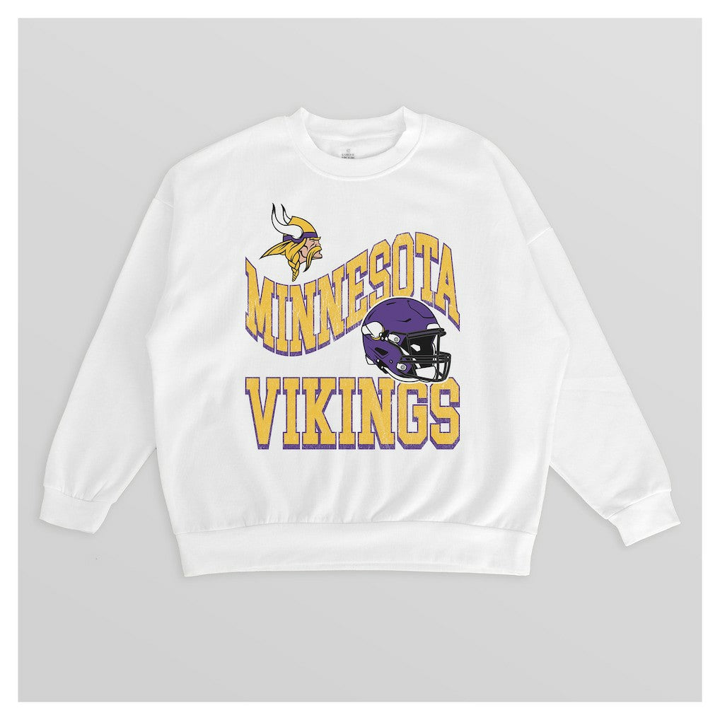 Minnesota Vikings Gameday Couture Women's Oversized Hard Earned Premium Fleece Pullover Sweatshirt - White for sale