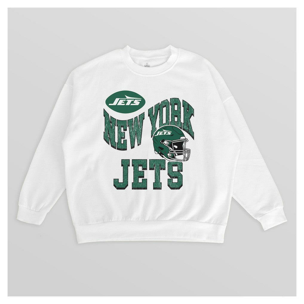 New York Jets Gameday Couture Women's Oversized Hard Earned Premium Fleece Pullover Sweatshirt - White sale