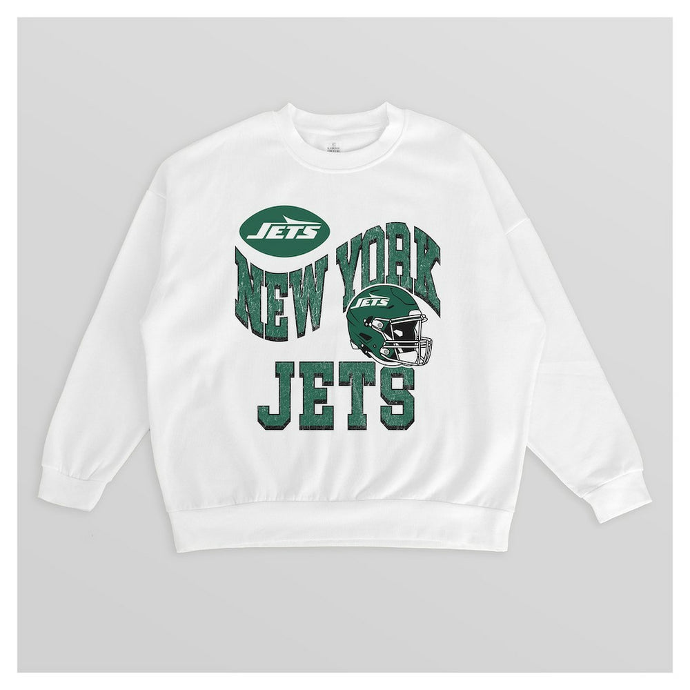 New York Jets Gameday Couture Women's Oversized Hard Earned Premium Fleece Pullover Sweatshirt - White sale