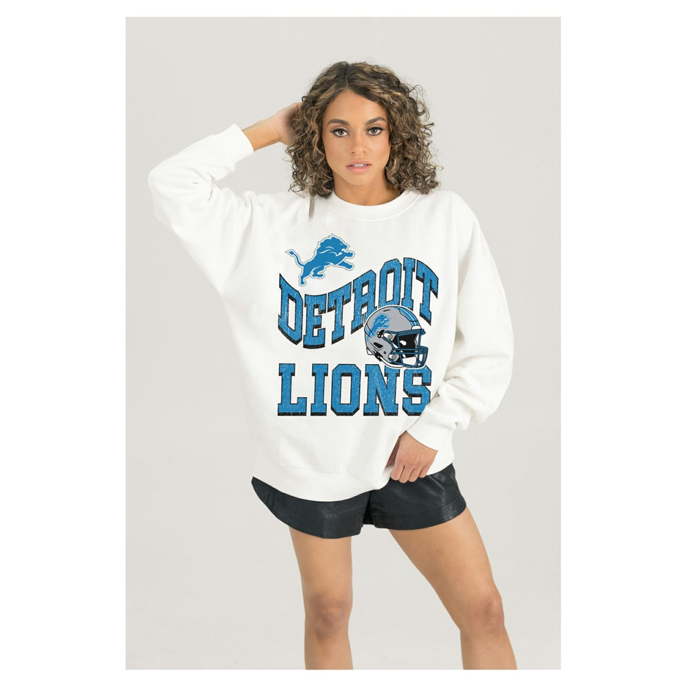 Detroit Lions Gameday Couture Women's Oversized Hard Earned Premium Fleece Pullover Sweatshirt - White cheap