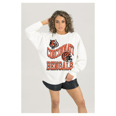 Cincinnati Bengals Gameday Couture Women's Oversized Hard Earned Premium Fleece Pullover Sweatshirt - White cheap