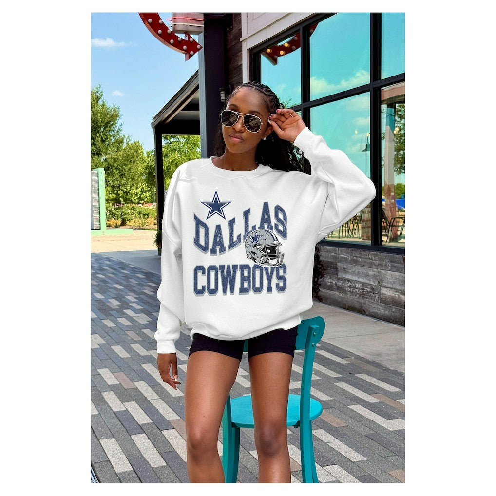 Dallas Cowboys Gameday Couture Women's Oversized Hard Earned Premium Fleece Pullover Sweatshirt - White online