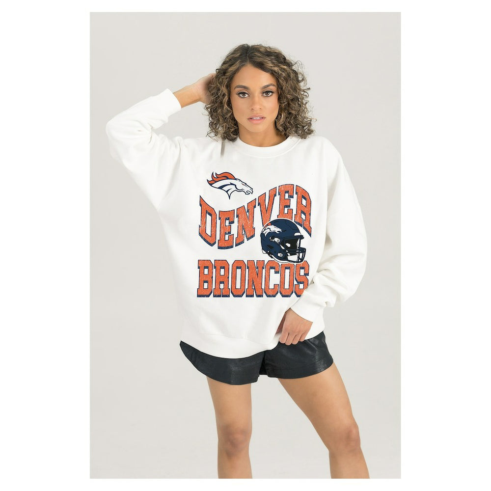 Denver Broncos Gameday Couture Women's Oversized Hard Earned Premium Fleece Pullover Sweatshirt - White for sale