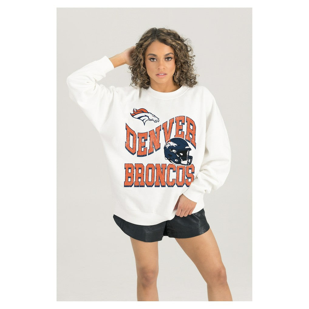 Denver Broncos Gameday Couture Women's Oversized Hard Earned Premium Fleece Pullover Sweatshirt - White for sale