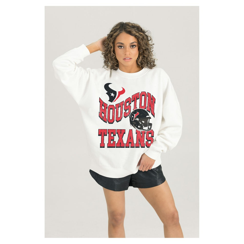 Houston Texans Gameday Couture Women's Oversized Hard Earned Premium Fleece Pullover Sweatshirt - White for sale