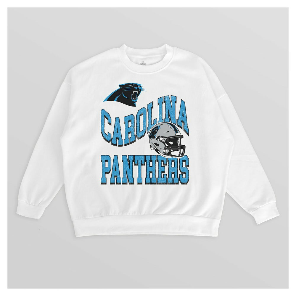 Carolina Panthers Gameday Couture Women's Oversized Hard Earned Premium Fleece Pullover Sweatshirt - White cheap