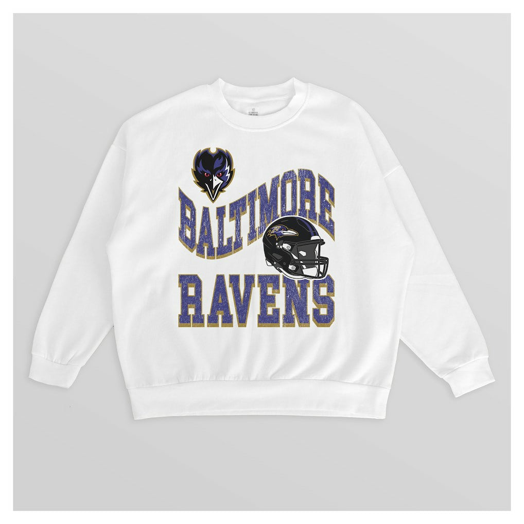 Baltimore Ravens Gameday Couture Women's Oversized Hard Earned Premium Fleece Pullover Sweatshirt - White outlet