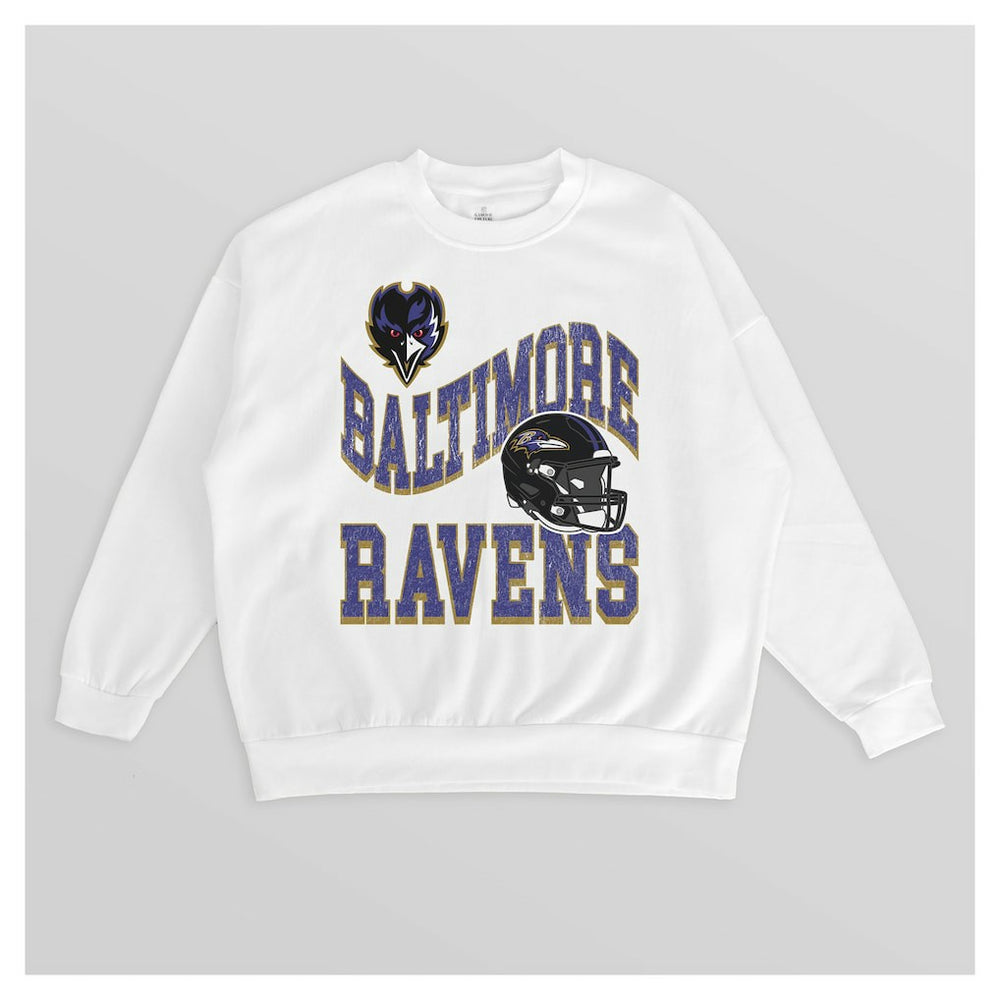 Baltimore Ravens Gameday Couture Women's Oversized Hard Earned Premium Fleece Pullover Sweatshirt - White outlet