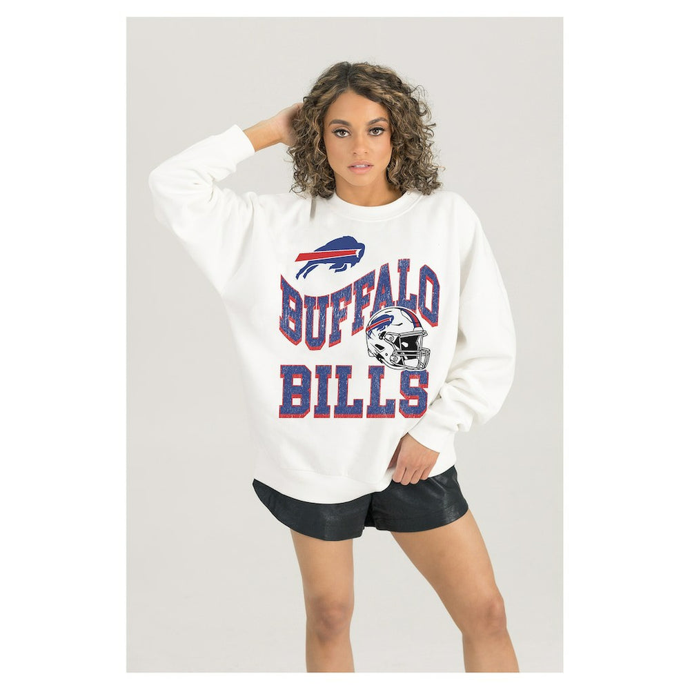Buffalo Bills Gameday Couture Women's Oversized Hard Earned Premium Fleece Pullover Sweatshirt - White sale