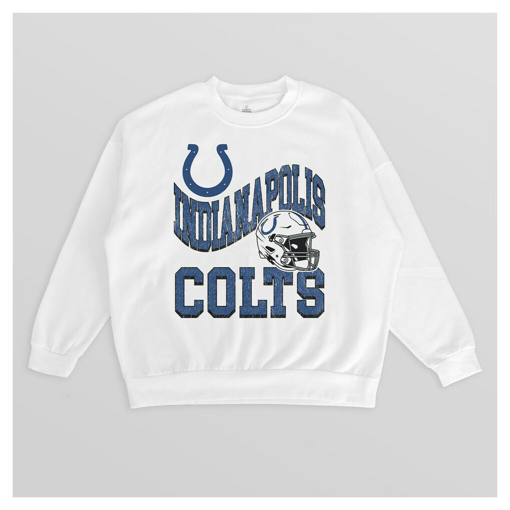 Indianapolis Colts Gameday Couture Women's Oversized Hard Earned Premium Fleece Pullover Sweatshirt - White online