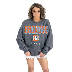 Denver Broncos Gameday Couture Women's Bring Your Energy Oversized Premium Fleece Pullover Sweatshirt - Charcoal sale