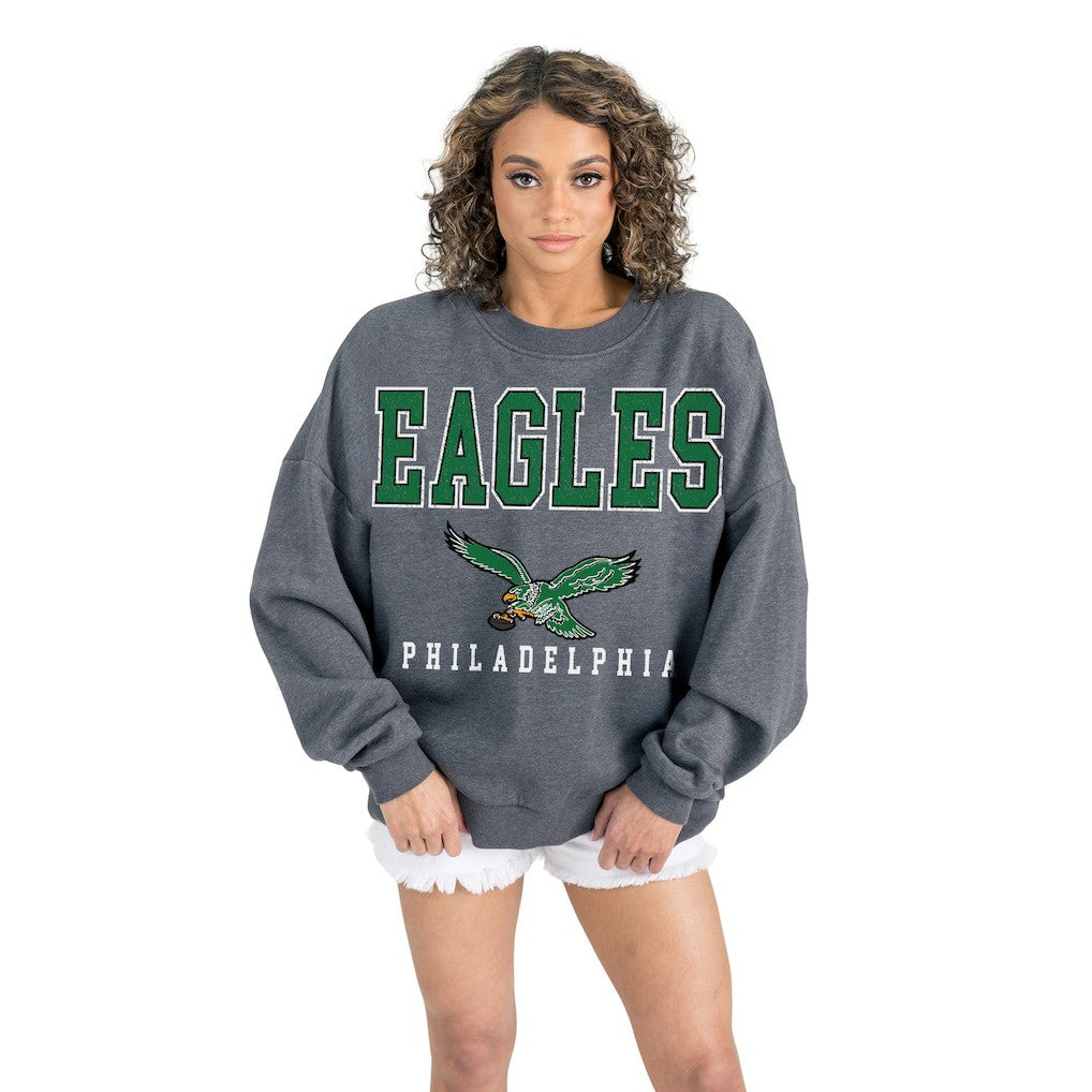 Philadelphia Eagles Gameday Couture Women's Bring Your Energy Oversized Premium Fleece Pullover Sweatshirt - Charcoal on sale