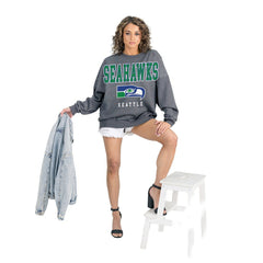 Seattle Seahawks Gameday Couture Women's Bring Your Energy Oversized Premium Fleece Pullover Sweatshirt - Charcoal discount