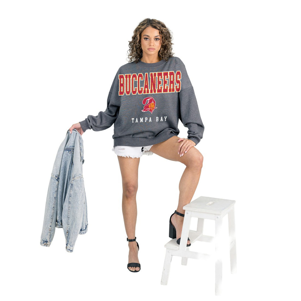Tampa Bay Buccaneers Gameday Couture Women's Bring Your Energy Oversized Premium Fleece Pullover Sweatshirt - Charcoal discount