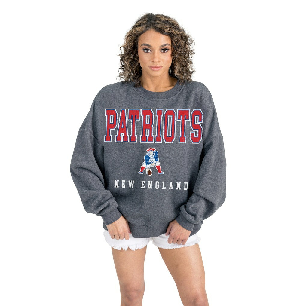 New England Patriots Gameday Couture Women's Bring Your Energy Oversized Premium Fleece Pullover Sweatshirt - Charcoal sale