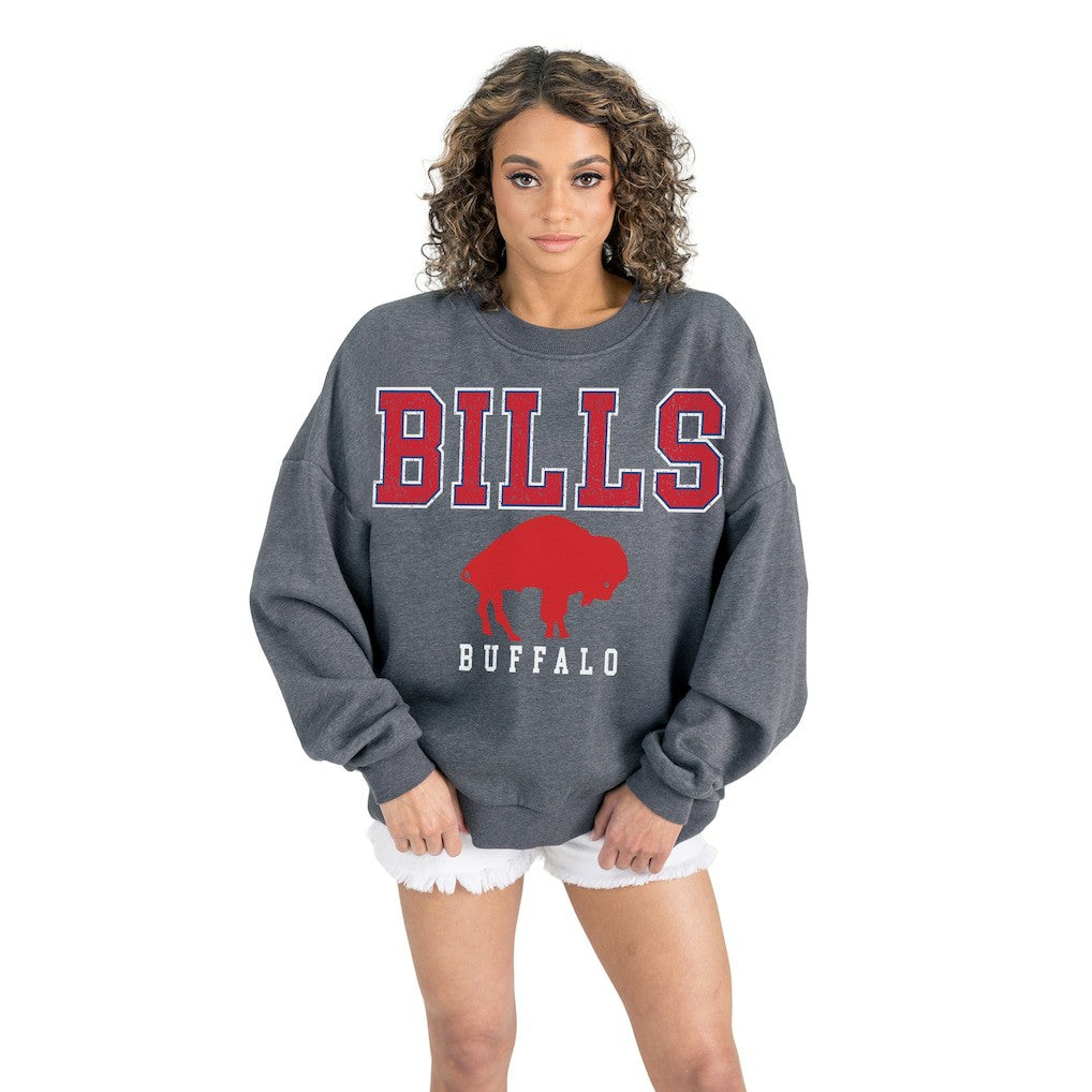 Buffalo Bills Gameday Couture Women's Bring Your Energy Oversized Premium Fleece Pullover Sweatshirt - Charcoal discount