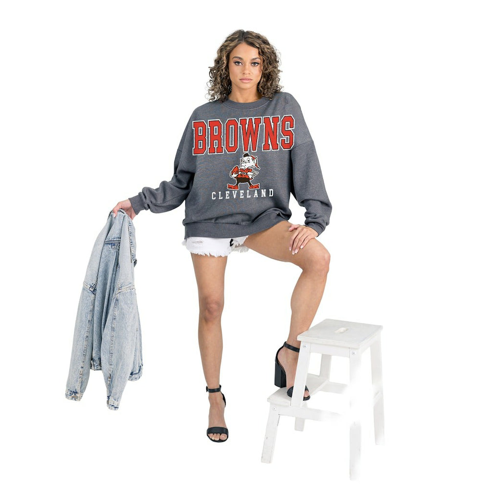 Cleveland Browns Gameday Couture Women's Bring Your Energy Oversized Premium Fleece Pullover Sweatshirt - Charcoal sale