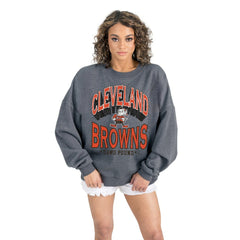 Cleveland Browns Gameday Couture Women's Long Weekends Oversized Premium Fleece Pullover Sweatshirt - Charcoal on sale