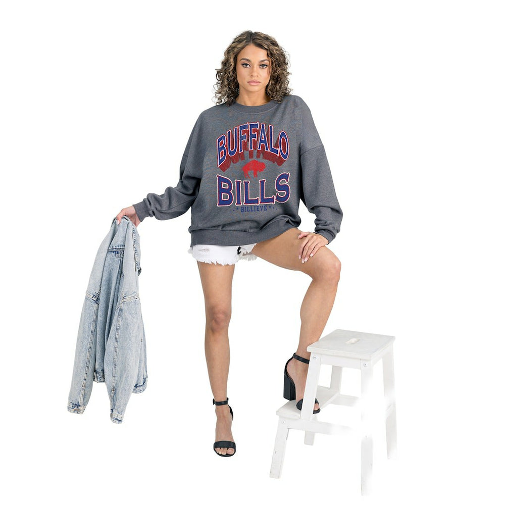 Buffalo Bills Gameday Couture Women's Long Weekends Oversized Premium Fleece Pullover Sweatshirt - Charcoal cheap