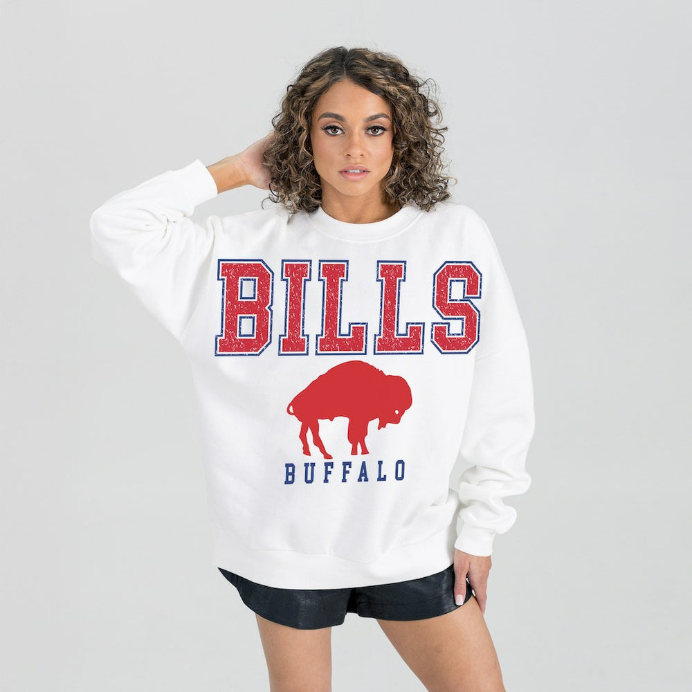 Buffalo Bills Gameday Couture Women's Classic Sunday Drives Oversized Premium Fleece Pullover Sweatshirt - White discount