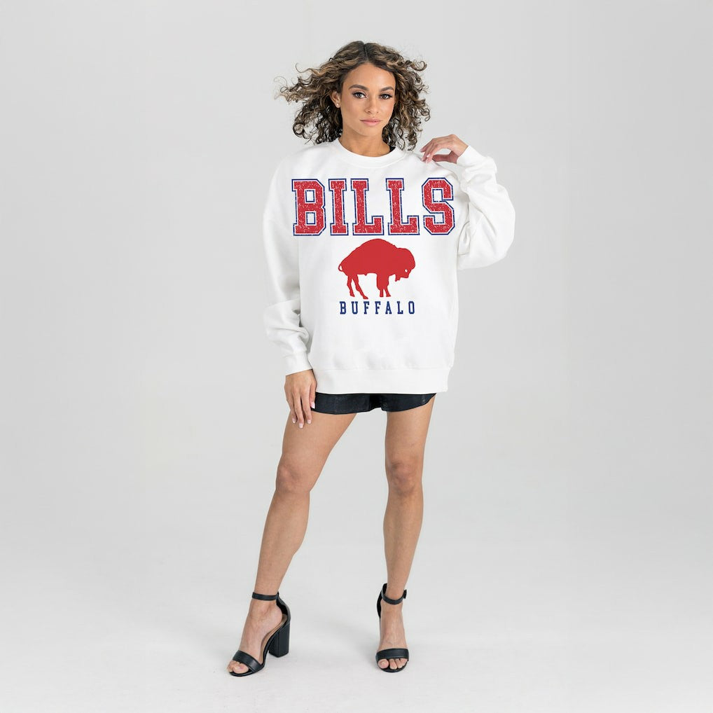 Buffalo Bills Gameday Couture Women's Classic Sunday Drives Oversized Premium Fleece Pullover Sweatshirt - White discount