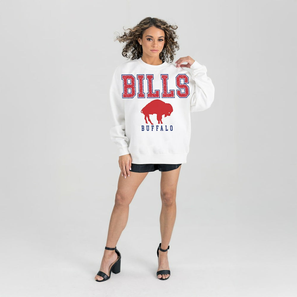 Buffalo Bills Gameday Couture Women's Classic Sunday Drives Oversized Premium Fleece Pullover Sweatshirt - White discount