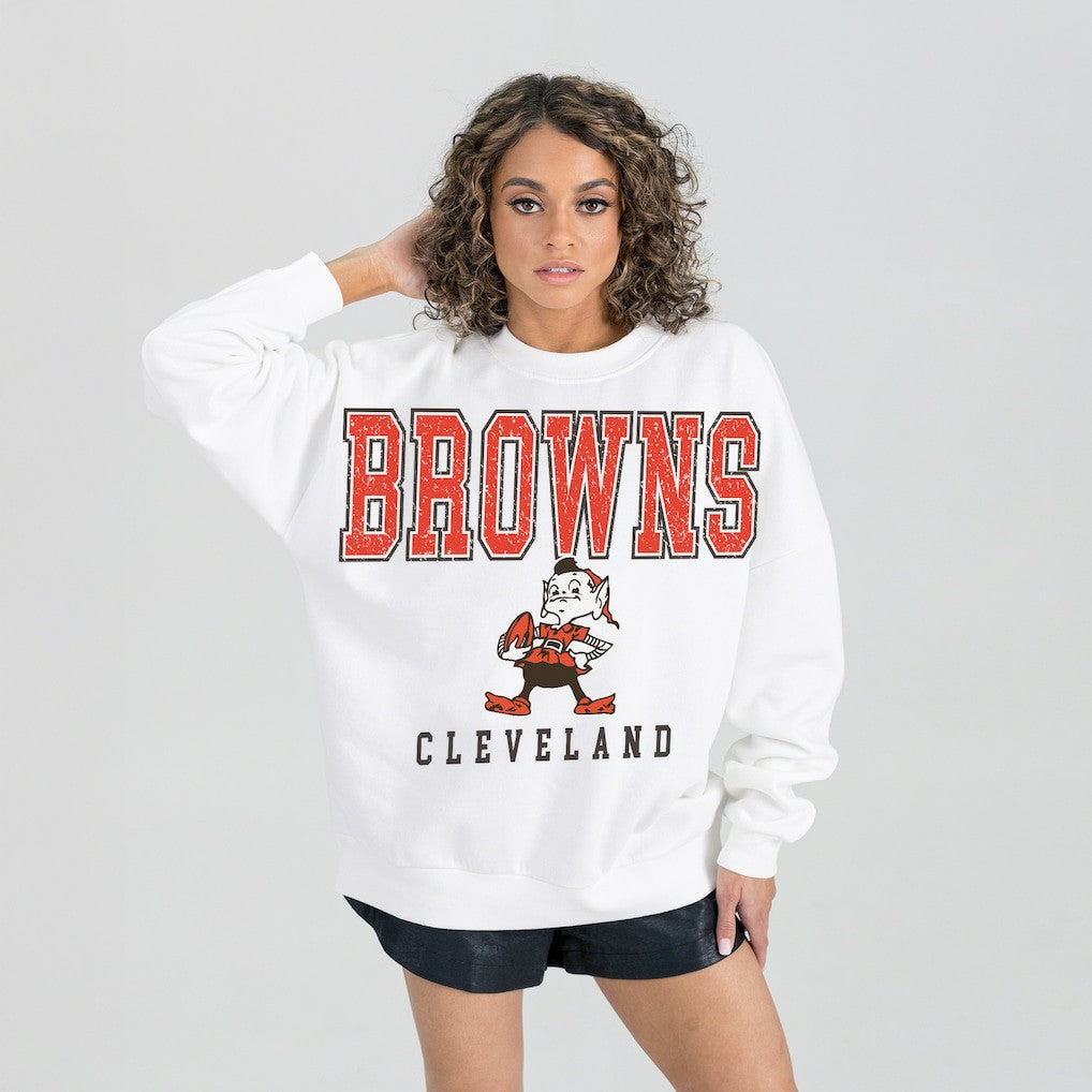 Cleveland Browns Gameday Couture Women's Classic Sunday Drives Oversized Premium Fleece Pullover Sweatshirt - White sale