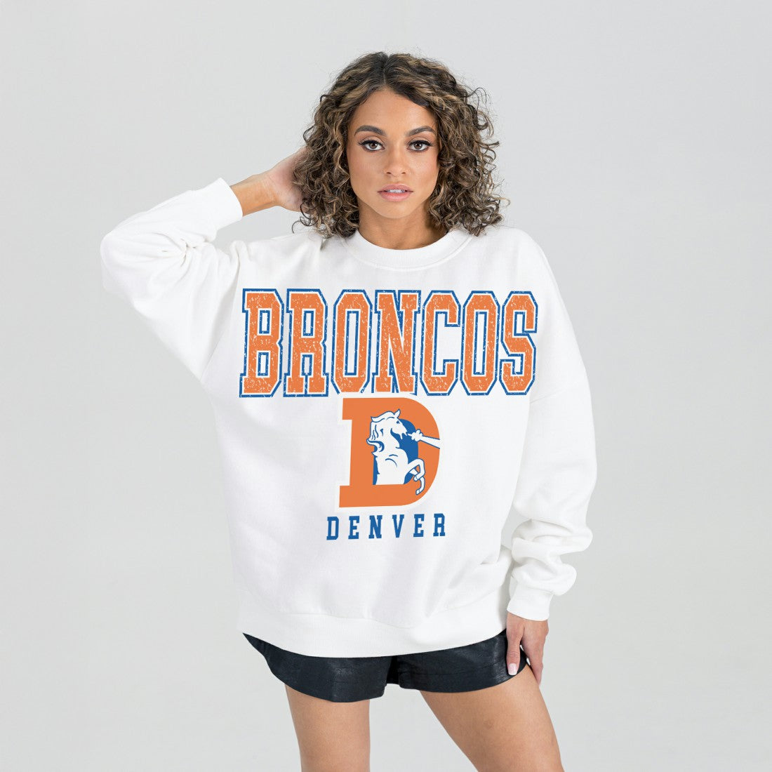 Denver Broncos Gameday Couture Women's Classic Sunday Drives Oversized Premium Fleece Pullover Sweatshirt - White cheap