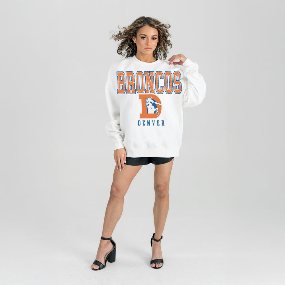 Denver Broncos Gameday Couture Women's Classic Sunday Drives Oversized Premium Fleece Pullover Sweatshirt - White cheap