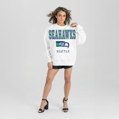 Seattle Seahawks Gameday Couture Women's Classic Sunday Drives Oversized Premium Fleece Pullover Sweatshirt - White for sale
