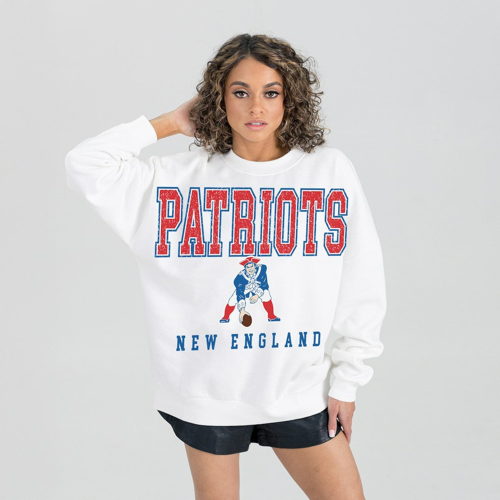 New England Patriots Gameday Couture Women's Classic Sunday Drives Oversized Premium Fleece Pullover Sweatshirt - White outlet